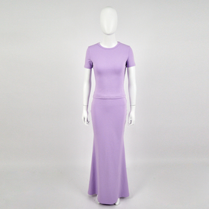 Produttore per abbigliamento personalizzato da donna 2 pezzi morbido girocollo oversize t-shirt a coste e <span class=keywords><strong>Maxi</strong></span> gonna autunno Set Loungewear - Product Image 3