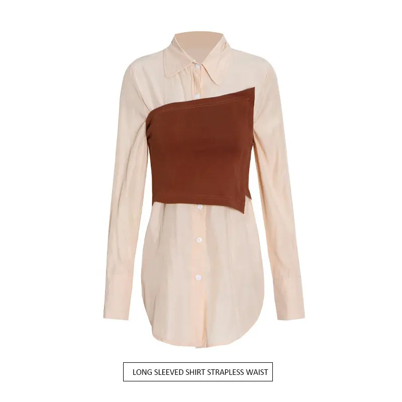Blusa e top feminino OUDINA estilo francês britânico top retalhos nova moda lapela com peito único