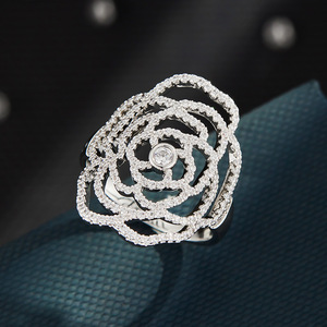 Camellia Flower Ring Micro Pave Zircon Hollow Design For Women Party Jewelry - Product Image 1