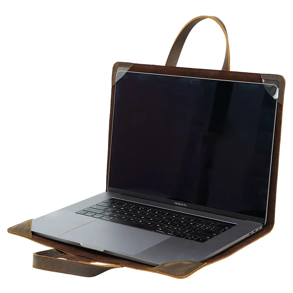 गर्म बेचने विंटेज Foldable चमड़ा लैपटॉप फोलियो एप्पल के लिए ले जाने के मामले सुरक्षात्मक चमड़े लैपटॉप कवर बैग 14 इंच मैकबुक
