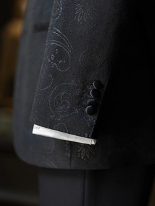 Costume de Luxe <span class=keywords><strong>sur</strong></span> <span class=keywords><strong>Mesure</strong></span> Homme Noir Jacquard Confection Personnalisée pour Mariages Soirées Simple Boutonnage Braguette Zippée Grandes Tailles - Product Image 3