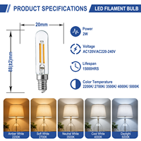 Prix d'usine, ampoule LED T6 2W, E12, 5000K, 120lm, CRI>80, lumière du jour, pour l'éclairage domestique et d'appartement, vente en gros, certifiée CE/ETL/RoHS