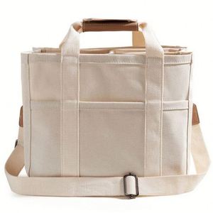 Women's <b>Canvas</b> Crossbody Shoulder Handbag with Multi-Pockets Solid Color <b>Tote</b> Bag with Open Closure Compartments - Product Image 1