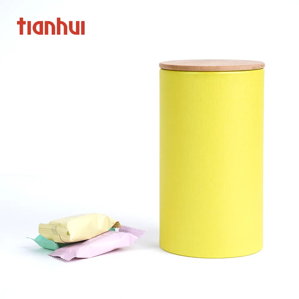 Tianhui Hot Sale Custom Logo Container Wooden Lid Cylinder Gift Tea Paper Tube