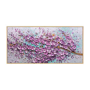 Grande <span class=keywords><strong>peinture</strong></span> à l'huile abstraite violette vive avec <span class=keywords><strong>couteau</strong></span> à haute texture <span class=keywords><strong>fleurs</strong></span> peintes art mural art abstrait de haute qualité - Product Image 1