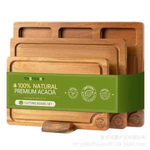 Juego de tablas de cortar de bambú, 3 piezas rectangulares con ranura para salsa, para uso en la cocina - Product Image 2