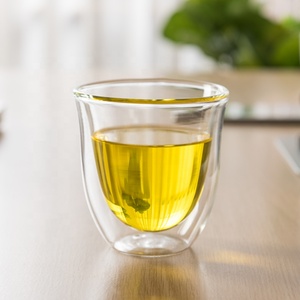 Moderno <span class=keywords><strong>trasparente</strong></span> 80ml borosilicato a doppia parete di <span class=keywords><strong>vetro</strong></span> caffè tè Cappuccino Espresso isolante bicchieri tazza e piattino - Product Image 5