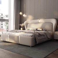 Meubles de chambre à coucher en bois de luxe, lits rembourrés doux, cadre de lit double king size en cuir confortable avec rangement intégré