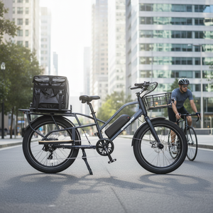 Vélo cargo électrique 24 pouces 250W 7 vitesses pour livraison de repas, jantes à double paroi, cadre en acier, siège enfant - Product Image 1