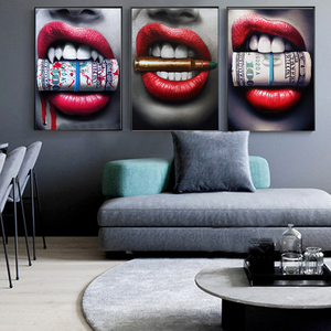 Décoration d'intérieur : Tableau créatif « Lèvres rouges avec citation <span class=keywords><strong>sur</strong></span> l'argent », <span class=keywords><strong>impression</strong></span> d'affiche, peinture, image, <span class=keywords><strong>impression</strong></span> <span class=keywords><strong>sur</strong></span> <span class=keywords><strong>toile</strong></span> « Lèvres de luxe », <span class=keywords><strong>art</strong></span> mural - Product Image 2