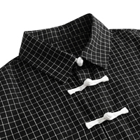 TOPSHOW Chemise à carreaux pour hommes, style Tang chinois rétro, à nœuds, manches courtes, décontractée et ample