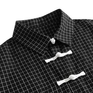 Camisa <span class=keywords><strong>a</strong></span> Cuadros Estilo Tang Chino Retro TOPSHOW para Hombre, con Botones, Manga Corta, Casual, Holgada - Product Image 3