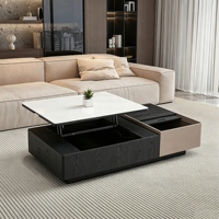 Table basse moderne avec tiroir de rangement, plateau en marbre blanc, base en bois noir, table centrale pour salon, meuble multifonctionnel
