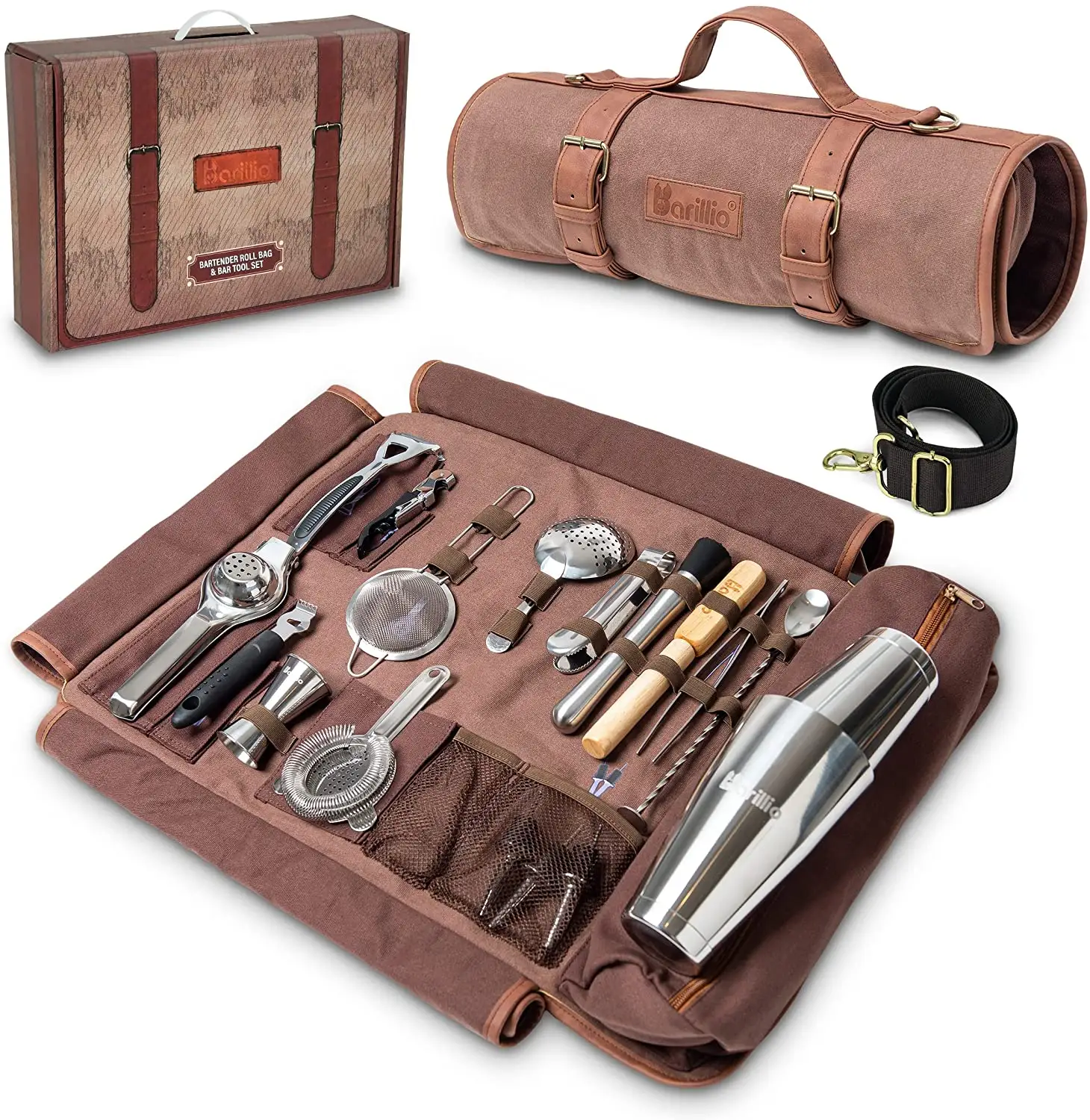 17-piece Copper Bar Tool Set with Portable Bar Travel Bag for Home Cocktail Making