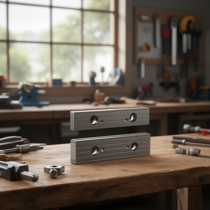 Mordaza acanalada para tornillo de banco modular de 100 mm de longitud con dos orificios y diseño de rayas para tornillos de banco - Product Image 3