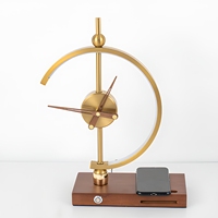Lampe de table LED décorative avec horloge, base de charge sans fil, lampe de bureau moderne en métal et bois pour la maison, le bureau, la chambre, décoration artistique