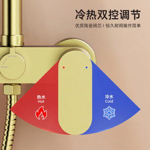 Jboyun Brushed Gold Shower Set All Copper Ceramic Valve Core Temperature Control Rain Shower Head - Product Image 4