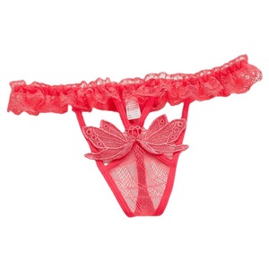 Tanga de Encaje Rojo con Diseño de Mariposa, Lencería Sexy para Mujer, Transparente, con Volantes, Cintura Baja - Product Image 5
