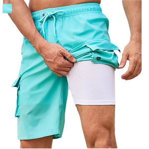 Summer <b>Men</b> Jogger Solid Color Beach Shorts Casual Comfort Outdoor Shorts <b>Men'S</b> Swimming <b>Trunks</b> Board Shorts With Liner - Product Image 4