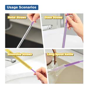 Brosse de nettoyage pour pailles en silicone, brosse à pailles réutilisable extra longue pour nettoyer les pailles et les gobelets en verre ou en métal, poignée antidérapante - Product Image 6