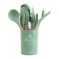 Ensemble d'ustensiles de cuisine en silicone sans BPA, non toxique, 12 pièces, outils de cuisson avec manches en bois, compatibles lave-vaisselle et four