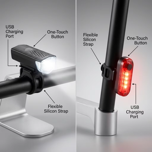 Vente en gros d'usine : Ensemble de feux de vélo rechargeables par USB, étanches, avec phare avant et feu arrière LED, lampe de cyclisme OEM - Product Image 3