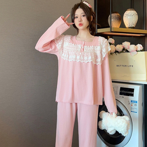 Set 100% in maglia di <span class=keywords><strong>cotone</strong></span> lungo <span class=keywords><strong>da</strong></span> donna pigiama <span class=keywords><strong>da</strong></span> <span class=keywords><strong>notte</strong></span> stampato pigiama Mujer con scollo quadrato pigiama <span class=keywords><strong>da</strong></span> donna - Product Image 3