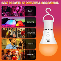 Ampoule LED SMD intelligente rechargeable par USB, RGB, à intensité variable, culot E27, télécommande, sans fil, fonctionne sur batterie, pour utilisation en jardin