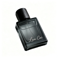 Flacon de parfum carré en verre ambré de 50 ml, givré, rechargeable, avec bouchon en bois naturel pour emballage cosmétique