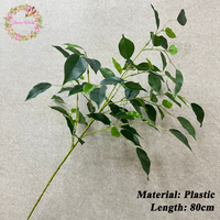 Vente en gros de feuilles de ficus artificielles de 80 cm, branche à toucher réel, fausse feuillage de banian, tiges vertes pour la décoration de la maison, du jardin et des mariages