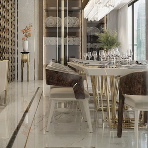Đá Cẩm Thạch hiện đại hàng đầu phòng ăn Bộ 12 Ghế Bàn đồ nội thất sang trọng hình chữ nhật 12 chỗ ngồi bàn ăn đặt - Product Image 4