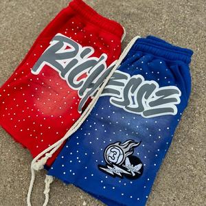 Pantalones Cortos Deportivos Personalizados 100% Algodón, Lavado Ácido, Estilo Vintage, Desteñidos por el Sol, con Cordón, Pedrería, Cintura Media, Transpirables, para Hombre - Product Image 1