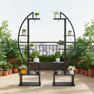 Artisasset Support pour plantes demi-lune, 2 pièces, en fer noir, pour jardin, balcon, terrasse, décoration - Product Image 2