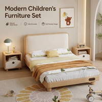 Massives Eichenholz Europäisches Leder-Polsterbett für Kinder mit Abgerundeten Ecken Minimalistisches Modernes Design Langlebige Schlafzimmermöbel