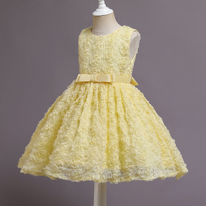 Vestido de niña con flores de rosas amarillas para niños, vestido de princesa de tul con cuello redondo para fiesta de boda - Product Image 3