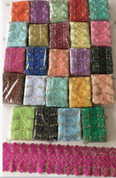 Dentelle brodée multicolore soluble dans l'eau, bordure décorative en fil doré pour vêtements, robes et accessoires de couture