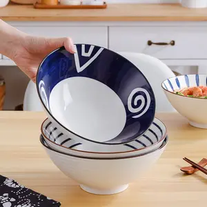 Grosir gaya Jepang mangkuk Ramen keramik mangkuk Salad keramik aman Microwave wadah makanan mangkuk sup porselen UNTUK RESTORAN