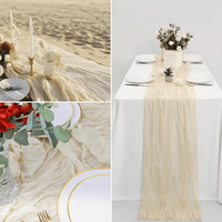 En gros Chemin de table en polyester beige sauge style farmhouse, uni, en gaze et en gaze de coton, pour mariage et fête