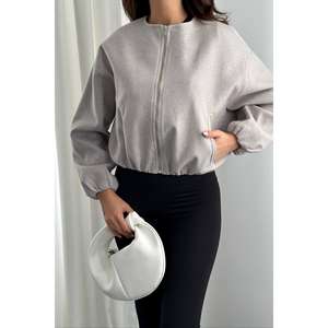 Chaqueta Bomber Gris Claro para Mujer, Manga Larga, Tejida, Estilo Otoñal - Product Image 6