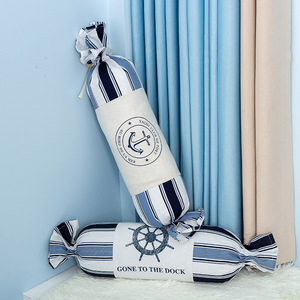 Cojín Decorativo Cilíndrico de Algodón y Lino a Rayas con Bordado de Ancla para Hogar u Oficina, con Relleno - Product Image 3