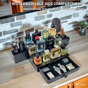 Men's Fragrance Storage Rack With Drawers Jewelry Watch Organizer <b>Desktop</b> Cosmetic Organizer Rectangle Black Standing Type 4 - Product Image 5
