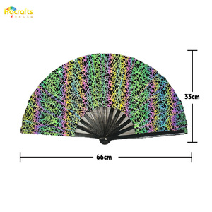 13,3 Zoll Bambus UV Glowing Kung Fu Fan Gedrucktes Design Big Clack Fans Hand für Event gehalten - Product Image 4