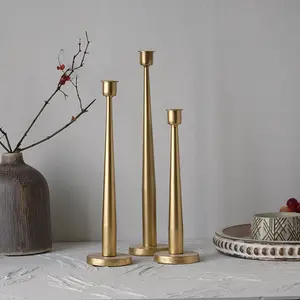 Nordic Brass Gold And Matte Black Taper Candlestick Holder Set Vintage Cast Iron Candle Holder For Home Decoration