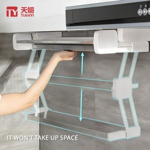 Folding Aluminum Alloy Modern <b>Kitchen</b> Rack Under Cabinet Pull Down 2-Tier Hidden <b>Shelf</b> Organizer - Product Image 4