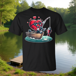 T-shirt promotionnel pour hommes et femmes, motif cœur de la Saint-Valentin, pour la pêche - Product Image 3