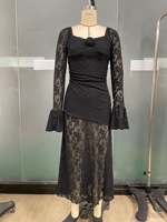 Nouvelle Robe Longue Élégante en Dentelle à Taille Naturelle Printemps-Été 2026, Manches Longues, Moulante, Noire, Sexy, pour Soirée