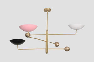 Lustre Sputnik en laiton MCM artisanal, abat-jour incurvé, luminaire de plafond sculptural moderne - Product Image 4