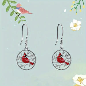Pendientes Colgantes de Pájaro Cardenal Plateados para Mujer, Joyería Clásica de Aleación de Moda, Regalo con Cristales de Estrás Engastados en Bisel - Product Image 4