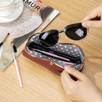 Estuche multifunción de cuero genuino para gafas de sol, caja portátil para gafas con cierre de beso, organizador de gafas para mujer