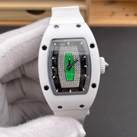 Montre squelette en céramique blanche avec diamants, design de luxe pour femmes, modèle RM 07-01, automatique, avec bracelet en caoutchouc
